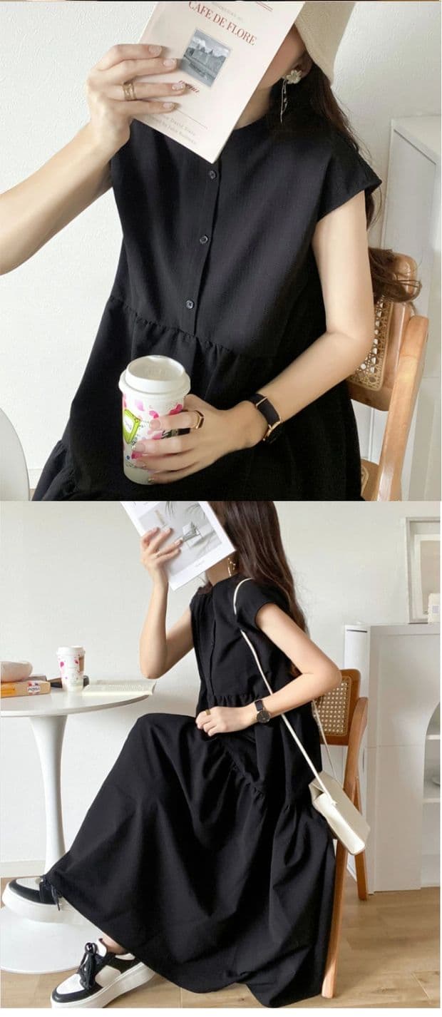 イエベ春/イエベ秋服　爽やか縦縞ティアードワンピース