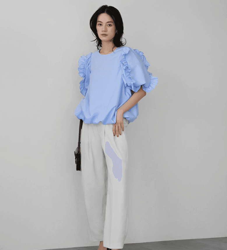 イエベ春服　華やか袖フリルゆったりブラウス