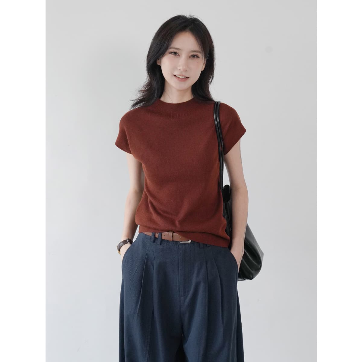 イエベ春/イエベ秋服　ほっそり見せ長身キャップスリーブ