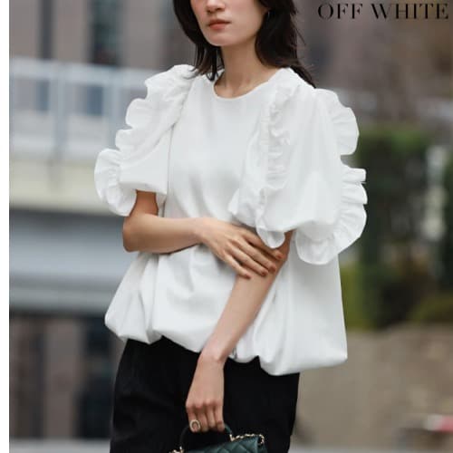 イエベ春服　華やか袖フリルゆったりブラウス