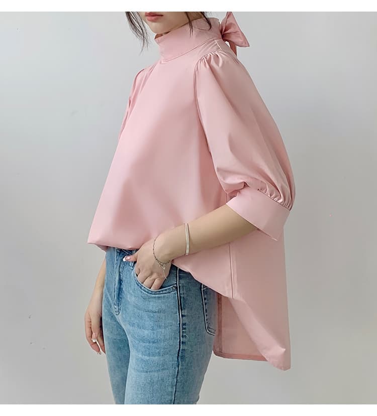 イエベ春/イエベ秋服　優美リボン ハイネックブラウス