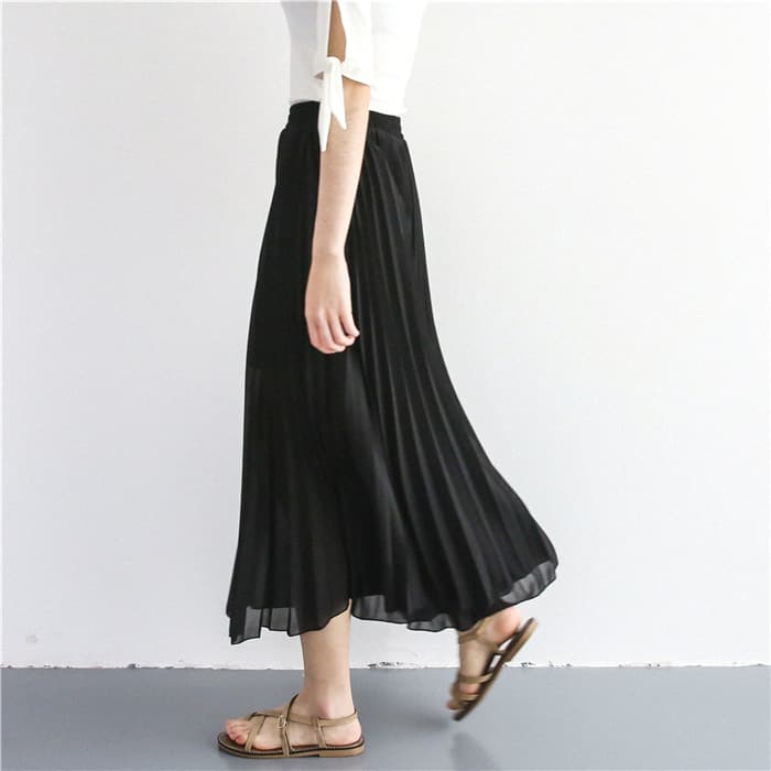 イエベ春/イエベ秋服　上品プリーツシフォンワイドパンツ