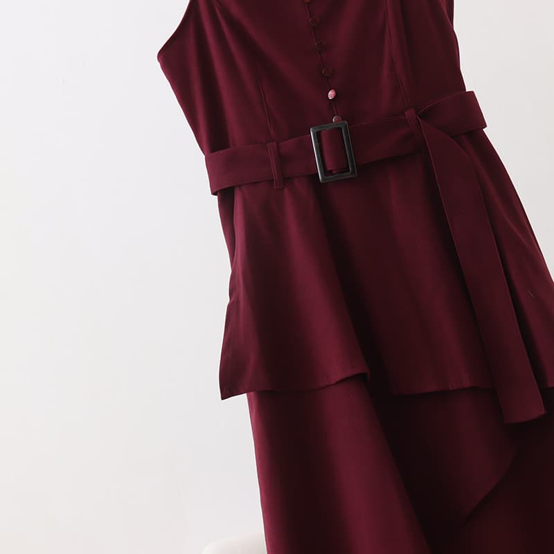 イエベ春/イエベ秋服　アシンメトリー重ね切替ワンピース