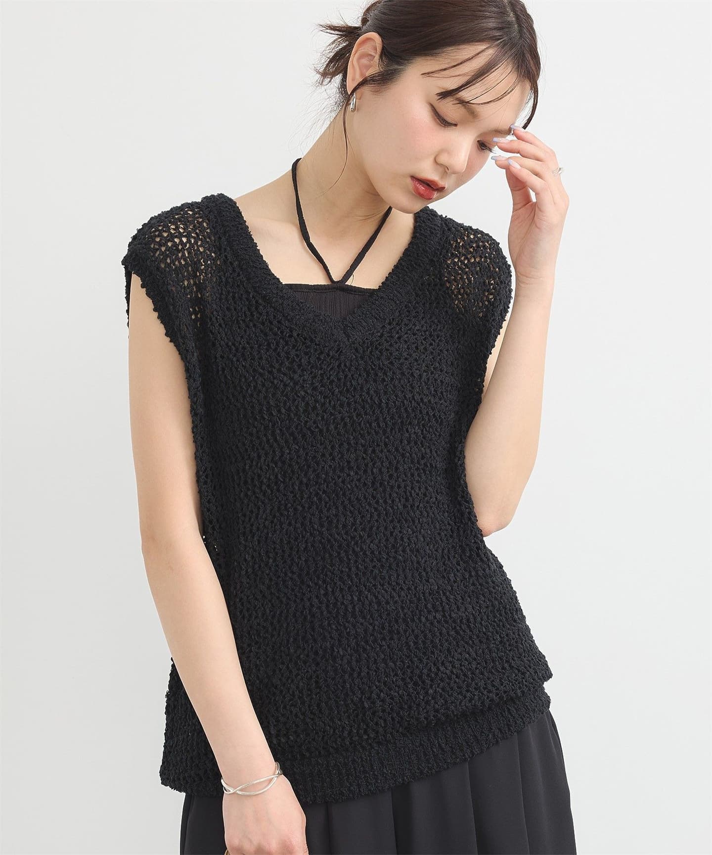 イエベ春/イエベ秋服　透かし編みニットベスト