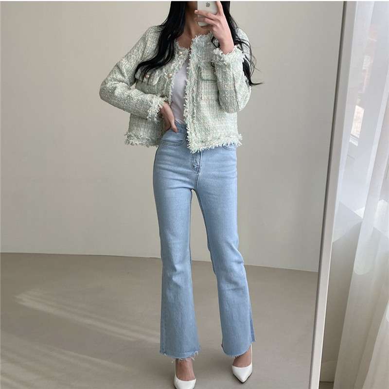 イエベ春/イエベ秋服　ツイード風フリンジトリムジャケット