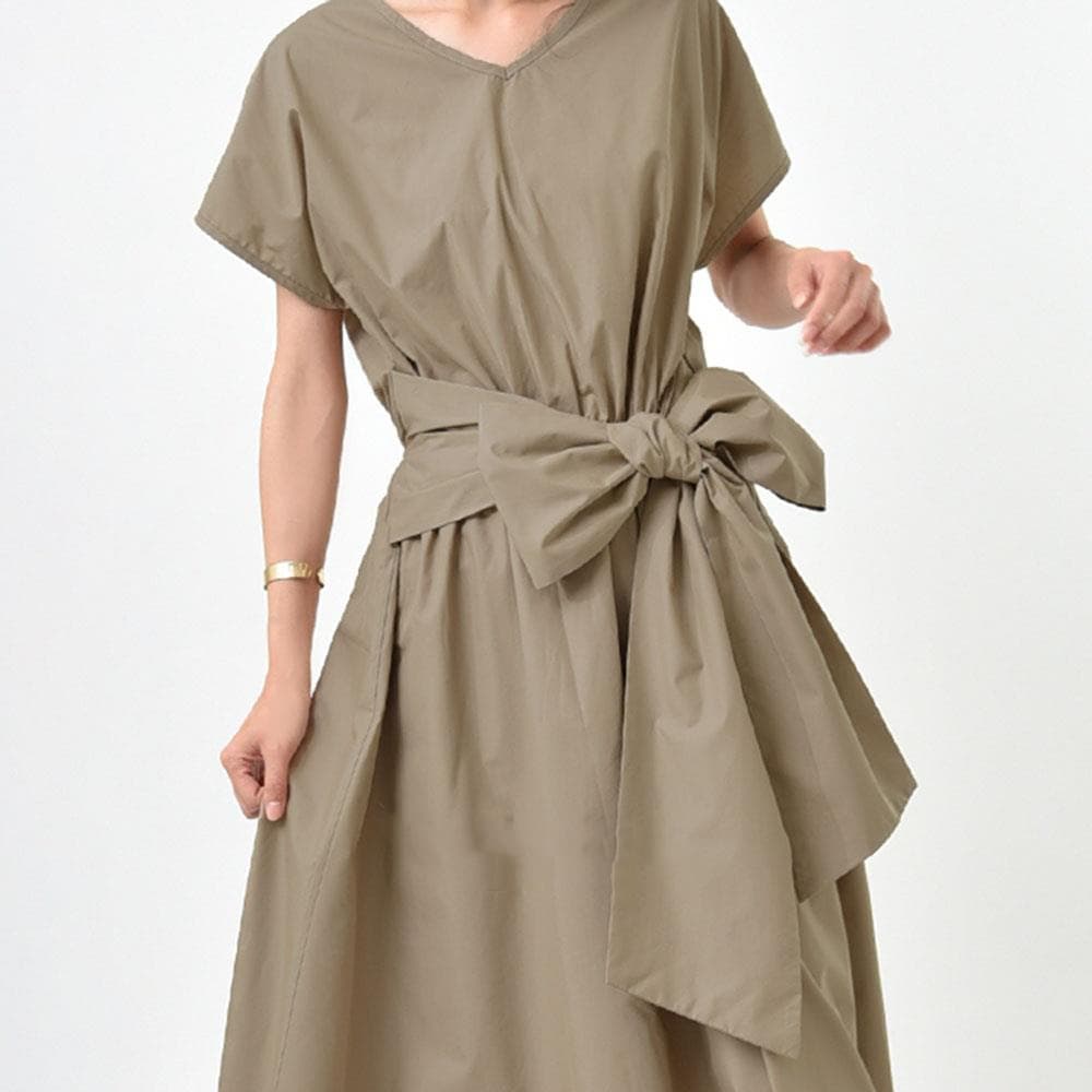 イエベ春/イエベ秋服　優美なリボン結びマキシワンピース
