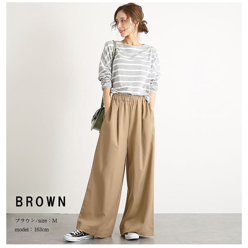 イエベ春/イエベ秋服　ゆったりタック入りワイドシルエットパンツ