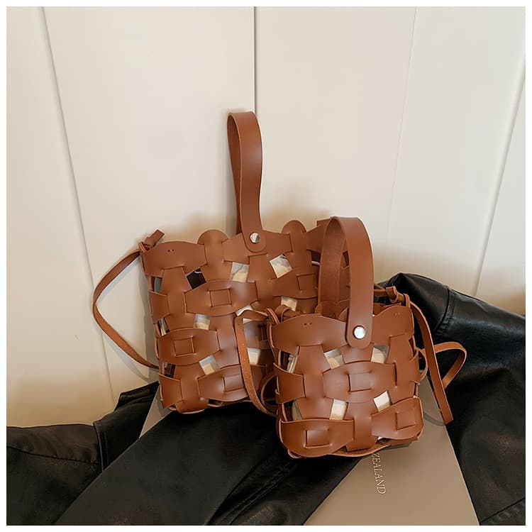 イエベ春/イエベ秋服　メッシュ編みレザー手提げバッグ