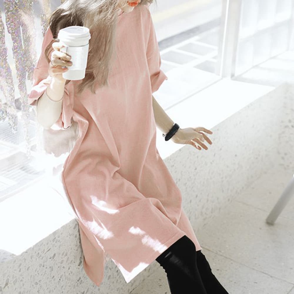 イエベ春/イエベ秋服　サイドスリット入り 大人のゆったりチュニックワンピース