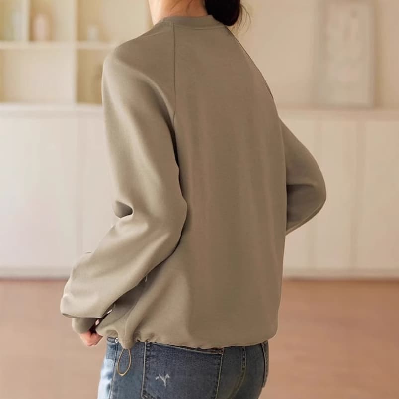 イエベ秋服　丸首ボタン付きラグランスリーブスウェット