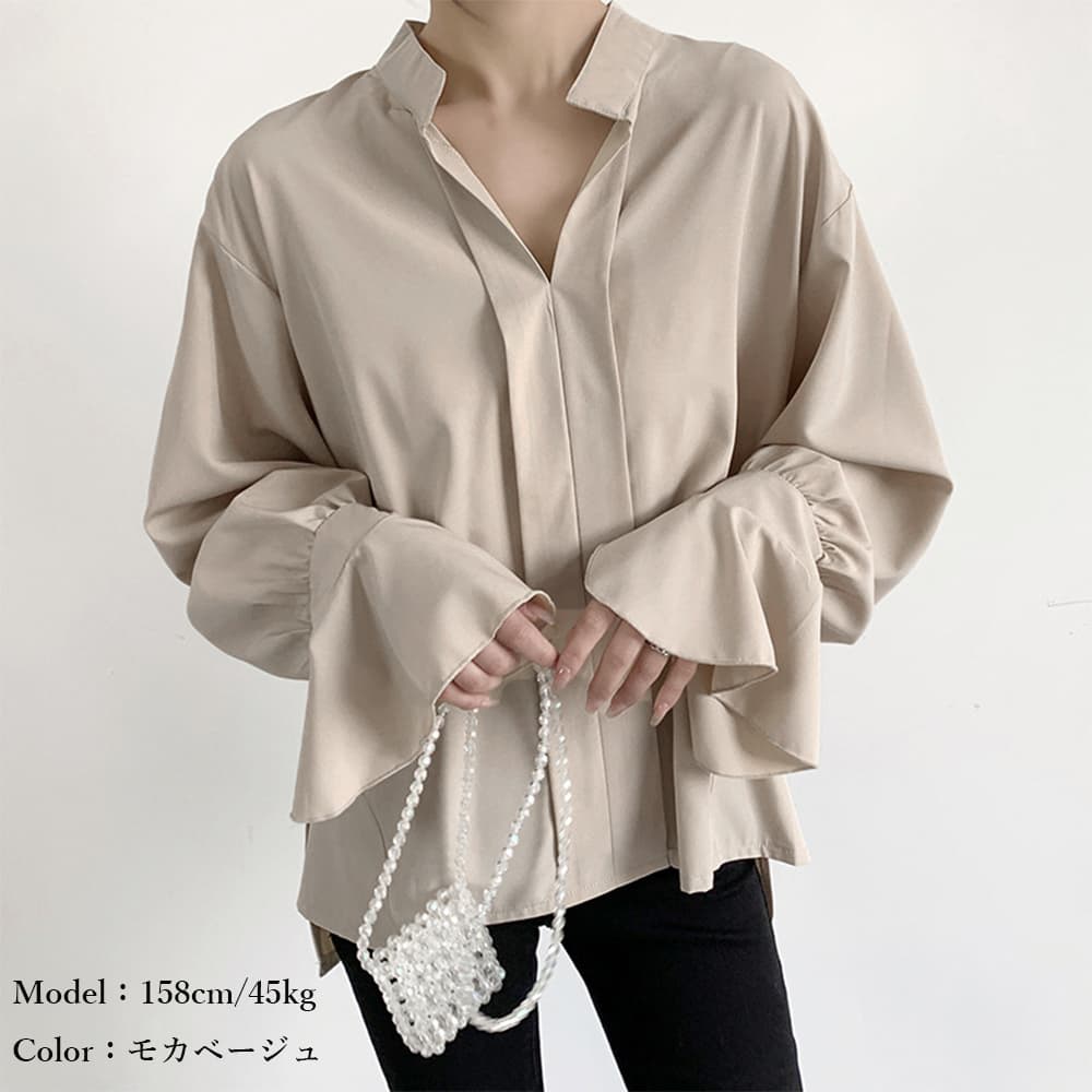 イエベ春/イエベ秋服　袖口フレア ゆったりシャツブラウス レディース上品