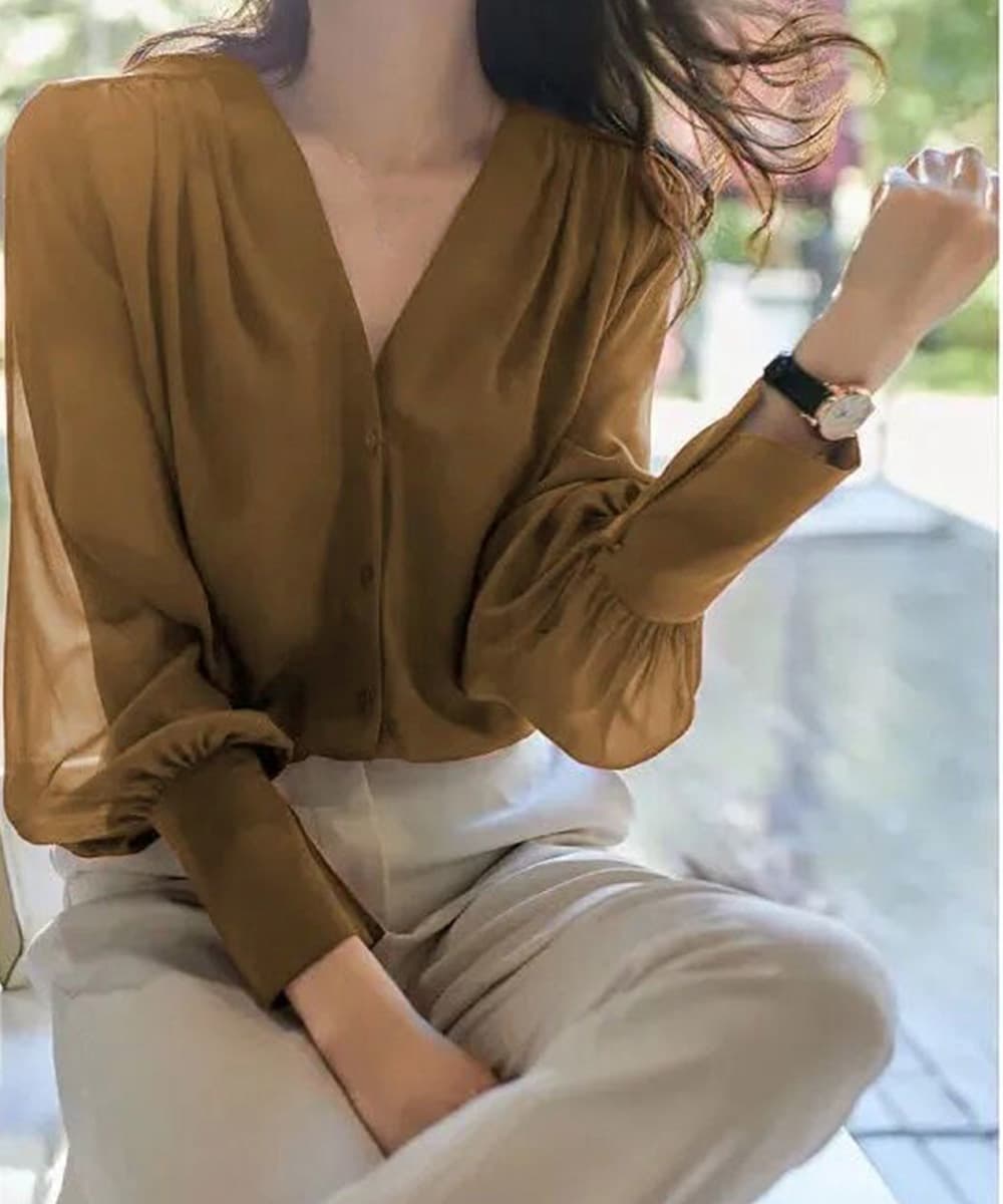 イエベ秋服　 シフォンブラウス 通勤きれいめ上品シャツ