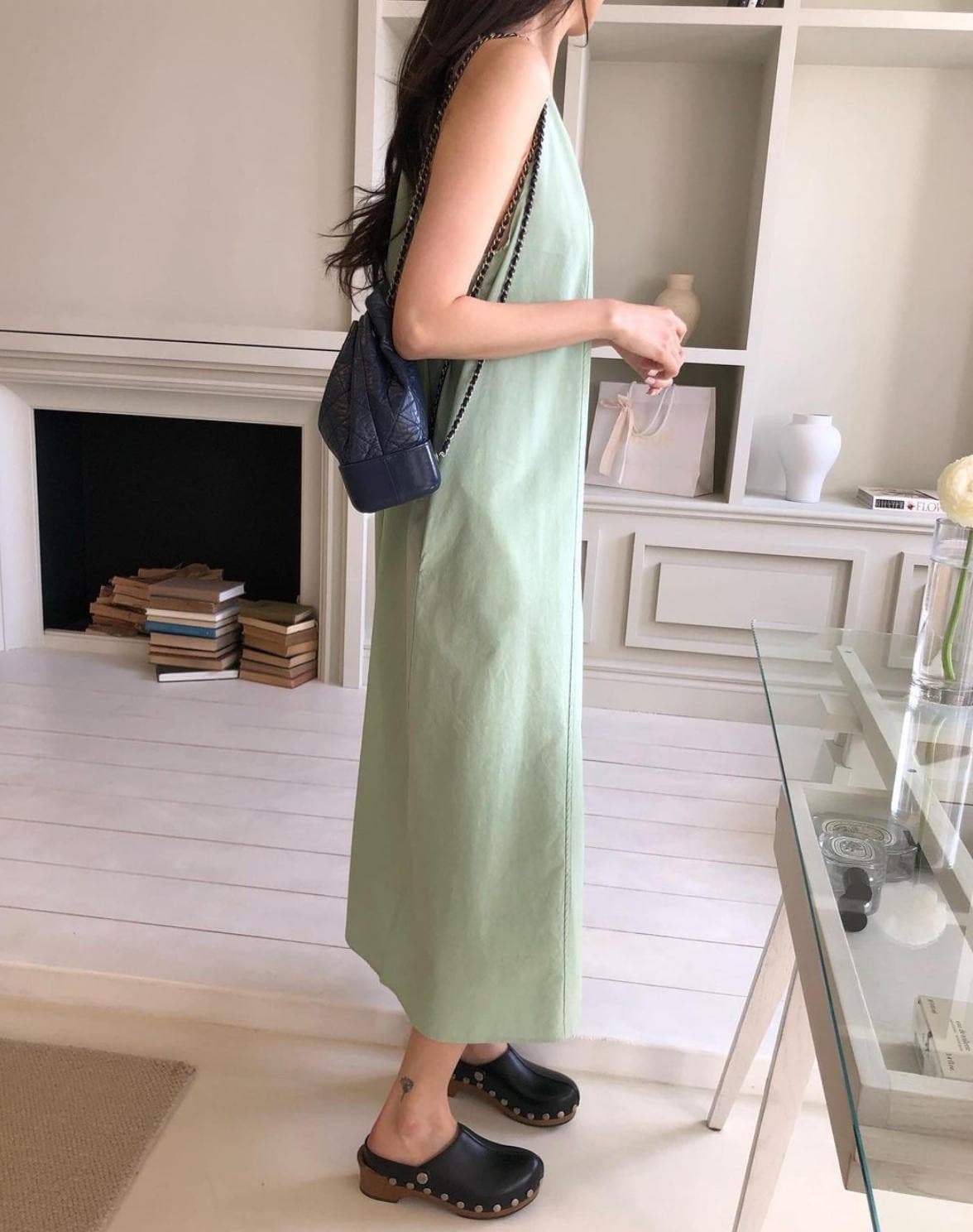 イエベ服　韓国風ノースリーブワンピース 上品ロング丈