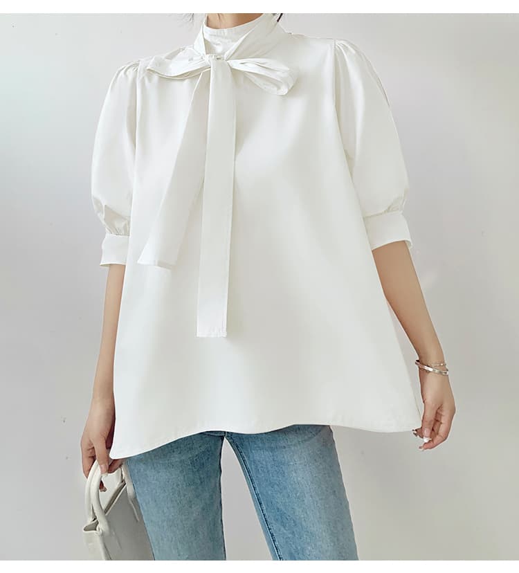 イエベ春/イエベ秋服　優美リボン ハイネックブラウス