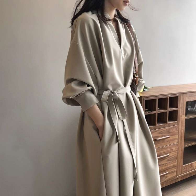 イエベ春/イエベ秋服　上品ラップ風マキシワンピース