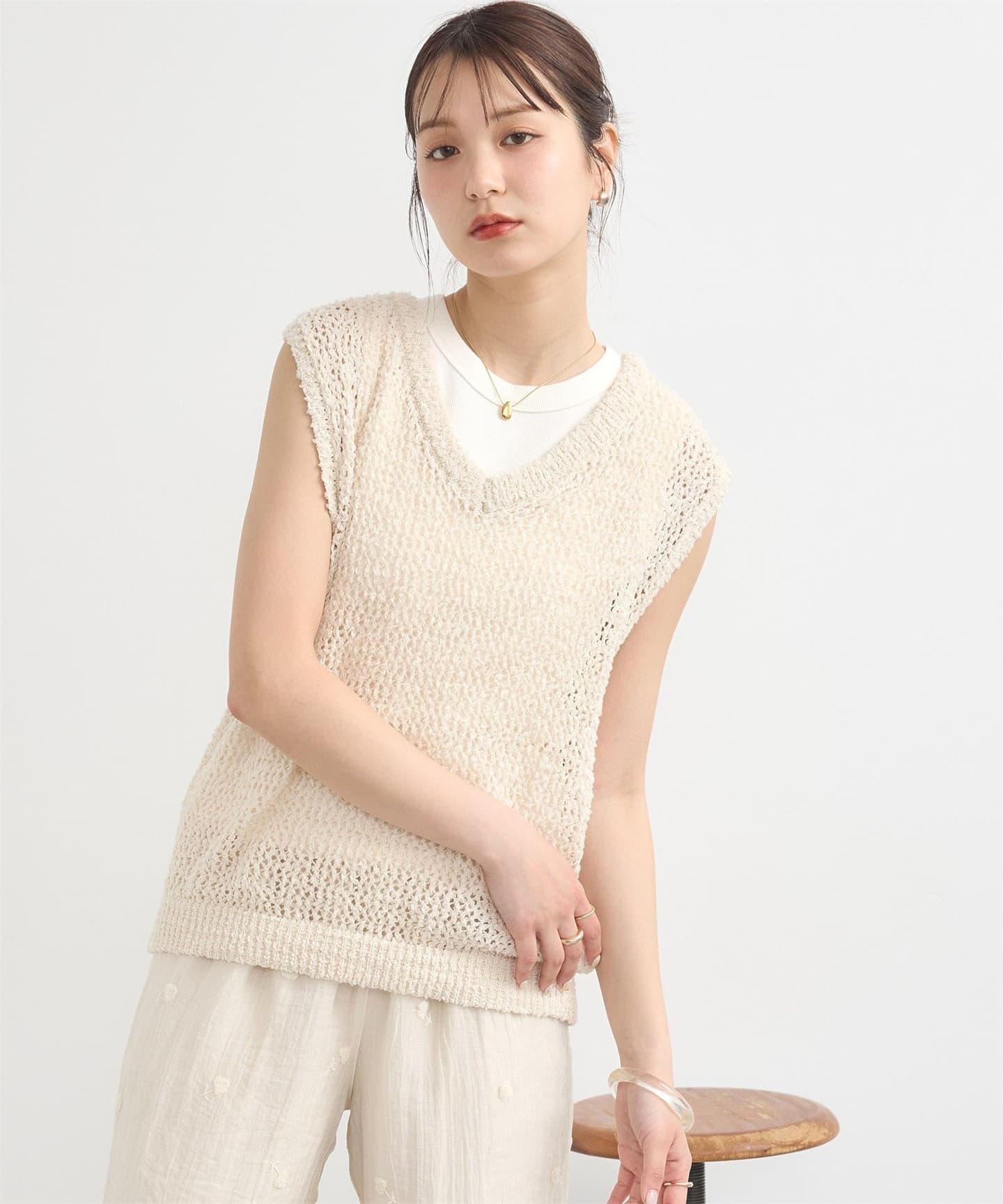 イエベ春/イエベ秋服　透かし編みニットベスト