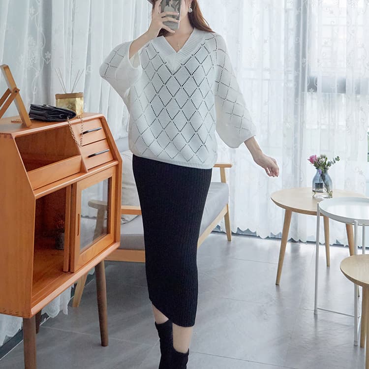 イエベ春/イエベ秋服　編み デザインニットプルオーバー