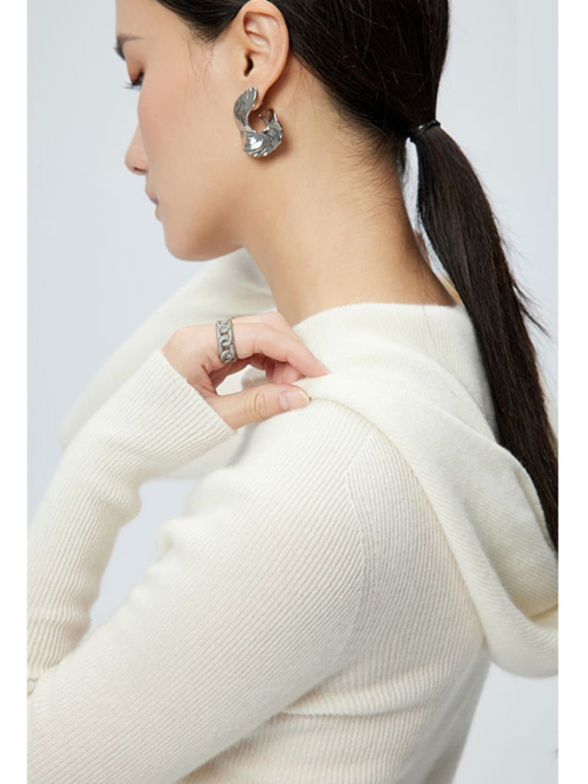 イエベ春/イエベ秋服　フード付きハーフジップリブニットトップス