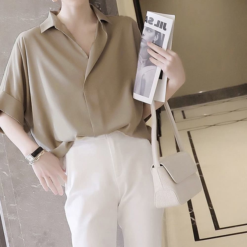 イエベ春/イエベ秋服　とろみ素材スキッパーシャツ ブラウス