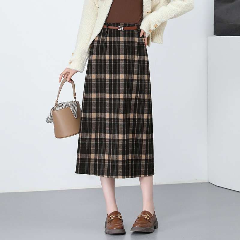 イエベ秋服　チェック柄プリーツロングスカート