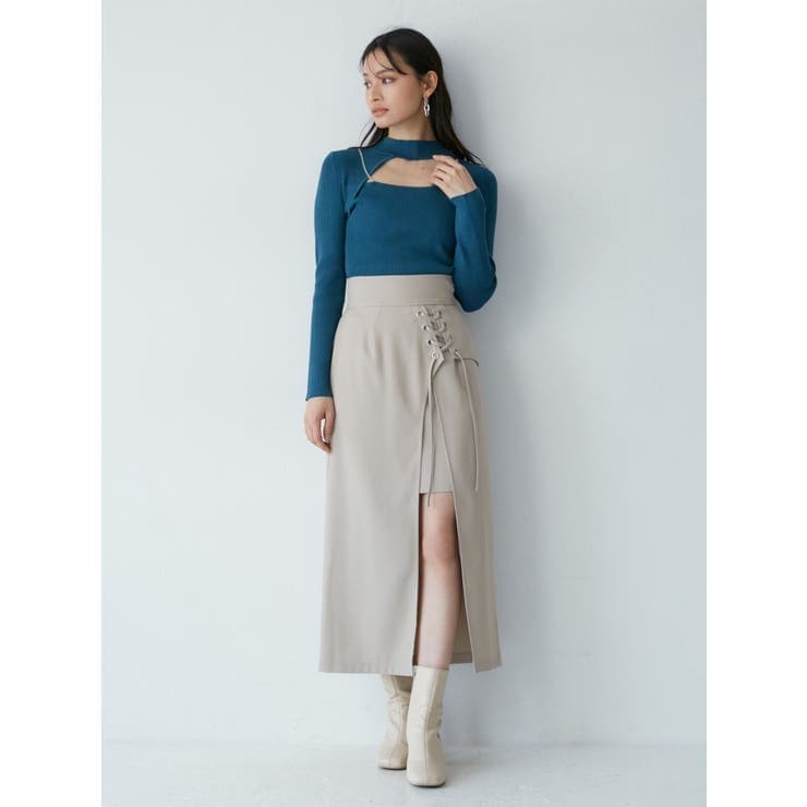 イエベ春/イエベ秋服　編み上げスリットスカート