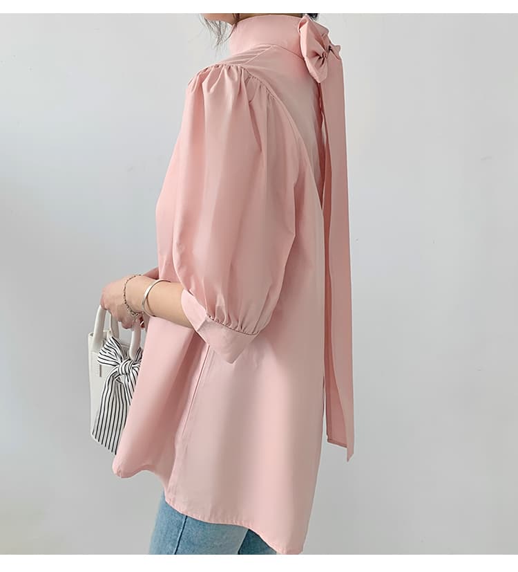 イエベ春/イエベ秋服　優美リボン ハイネックブラウス