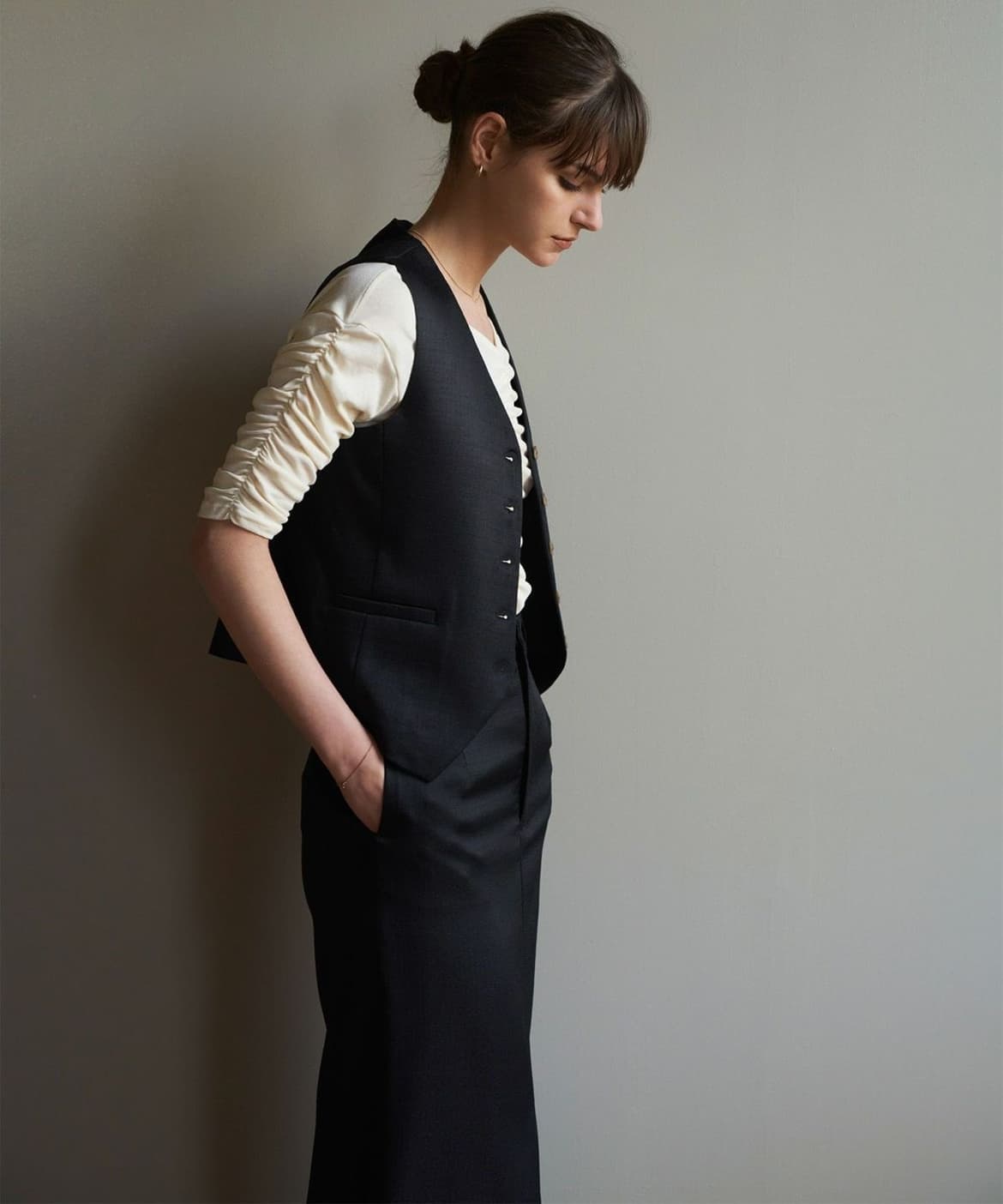 イエベ春/イエベ秋服　上品リネン調ベストジャケット