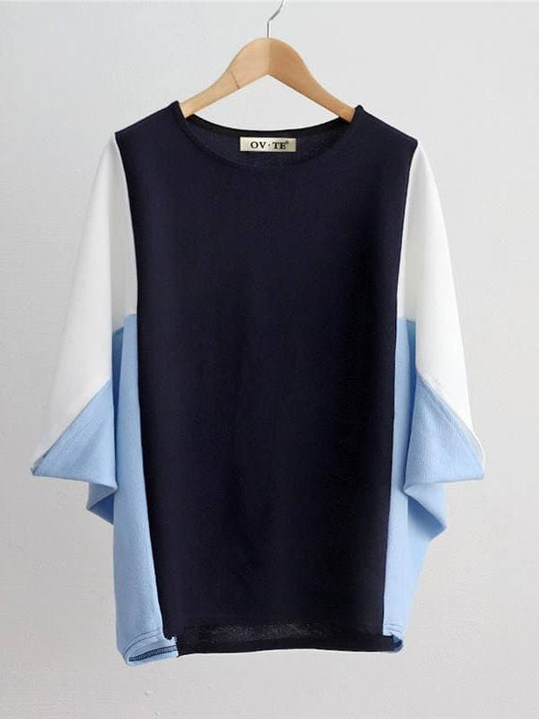 イエベ春/イエベ秋服　優雅なバイカラーゆったりトップス