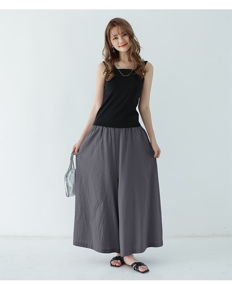 イエベ春/イエベ秋服　ゆったり優雅な麻混フレアパンツ
