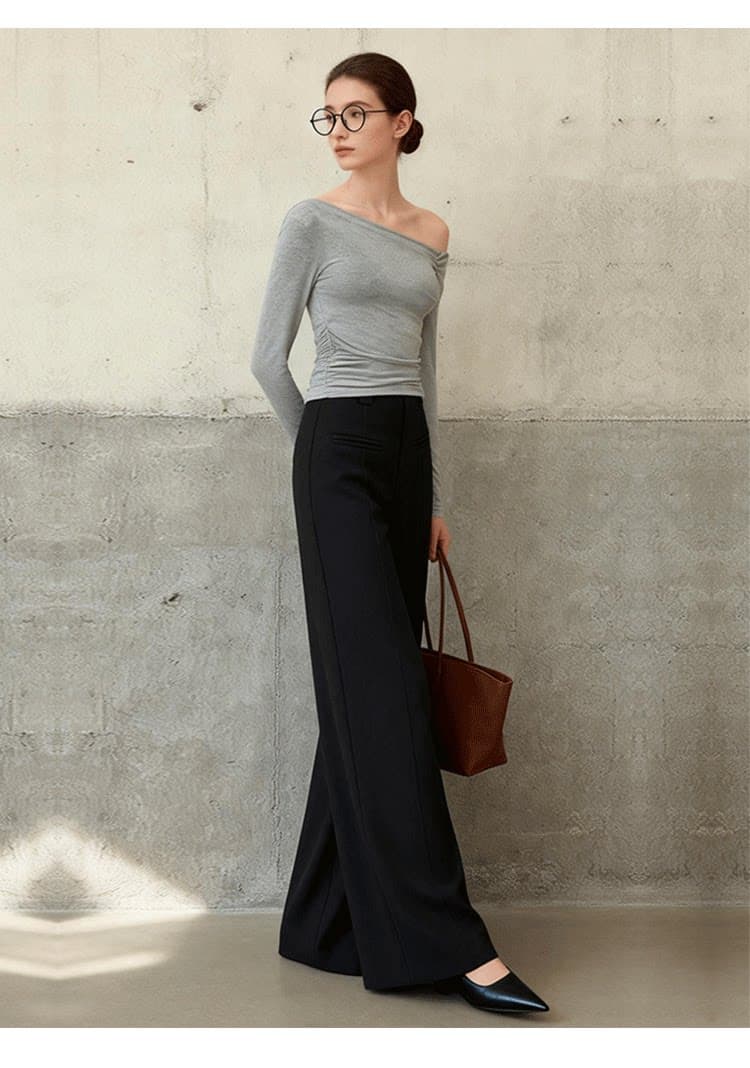 イエベ春/イエベ秋服　ハイウエストワイドタックパンツ垂感仕立て