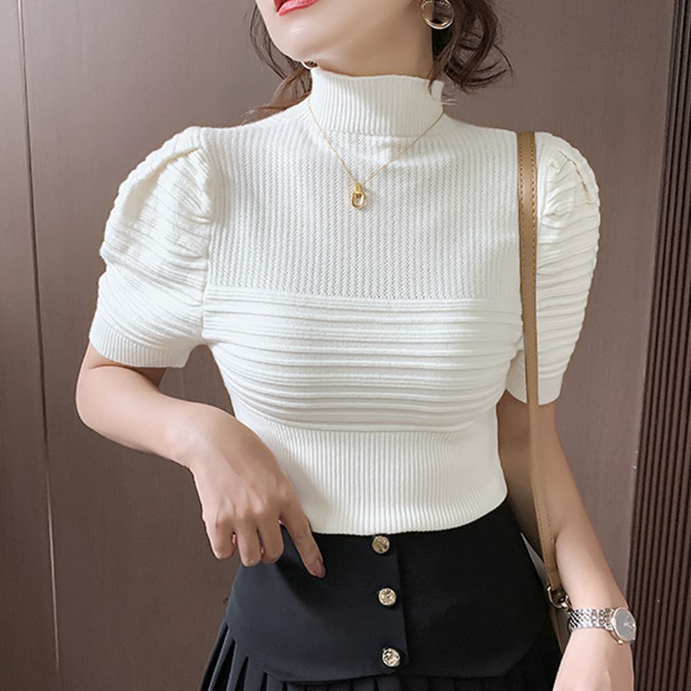 イエベ春/イエベ秋服　パフスリーブ ハイネック半袖