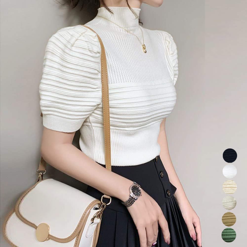 イエベ春/イエベ秋服　パフスリーブ ハイネック半袖