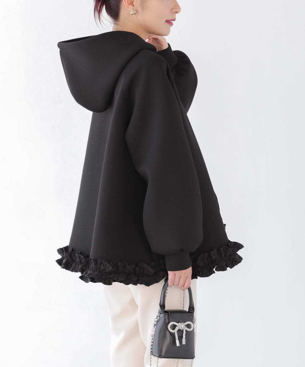 イエベ春服　裾フリル付きオーバーサイズフーディースウェット
