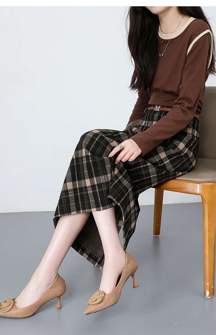 イエベ秋服　チェック柄プリーツロングスカート