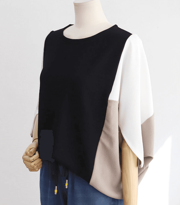 イエベ春/イエベ秋服　優雅なバイカラーゆったりトップス