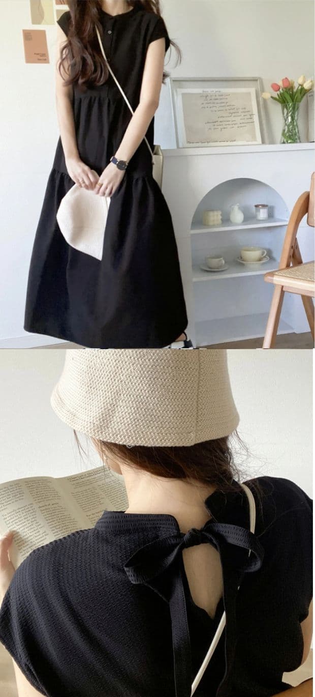 イエベ春/イエベ秋服　爽やか縦縞ティアードワンピース