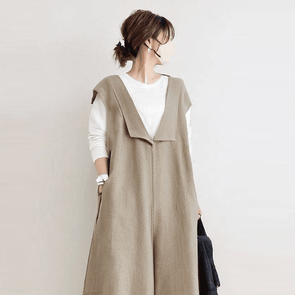 イエベ春/イエベ秋服　上質リネン風ゆったりサロペット
