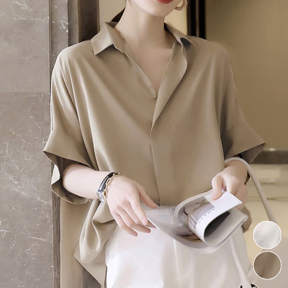 イエベ春/イエベ秋服　とろみ素材スキッパーシャツ ブラウス