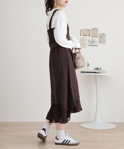 イエベ春/イエベ秋服　アシンメトリー重ね切替ワンピース