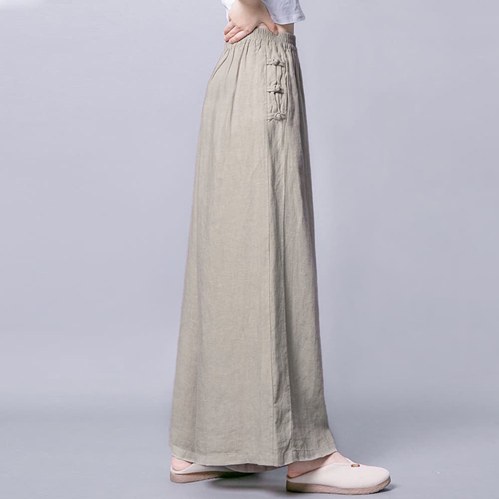 イエベ春/イエベ秋服　 綿麻素材ゆったりワイドパンツ体型カバー