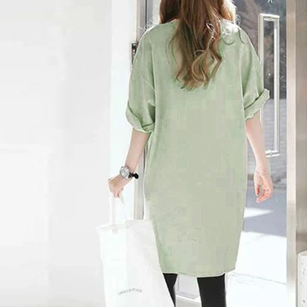 イエベ春/イエベ秋服　サイドスリット入り 大人のゆったりチュニックワンピース