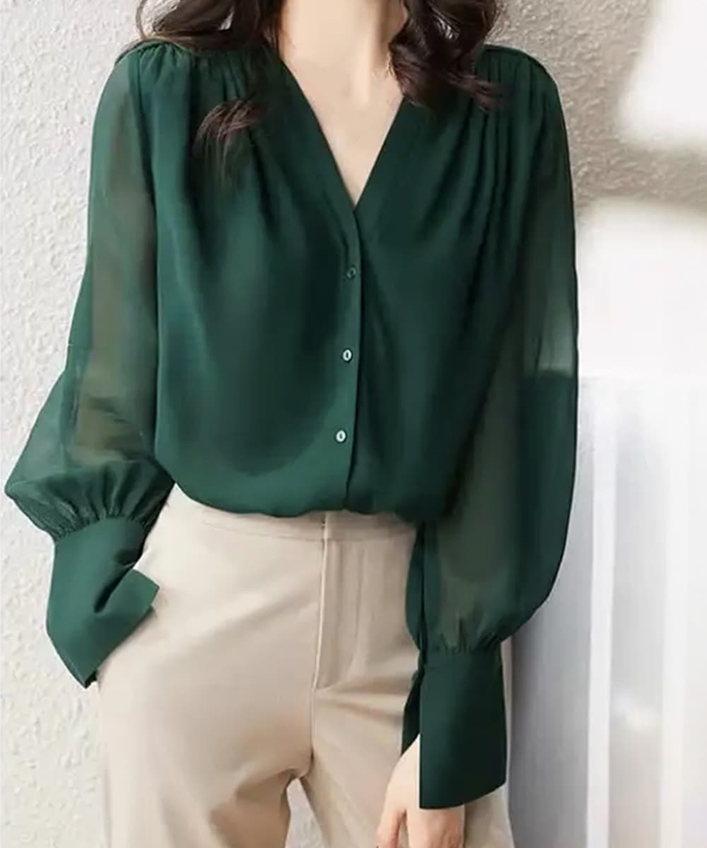 イエベ秋服　 シフォンブラウス 通勤きれいめ上品シャツ