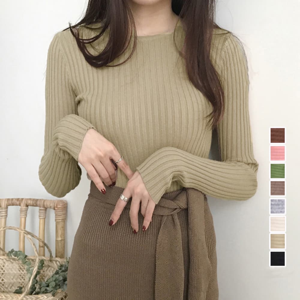 イエベ春/イエベ秋服　リブニット長袖トップス レディース 秋冬ニット