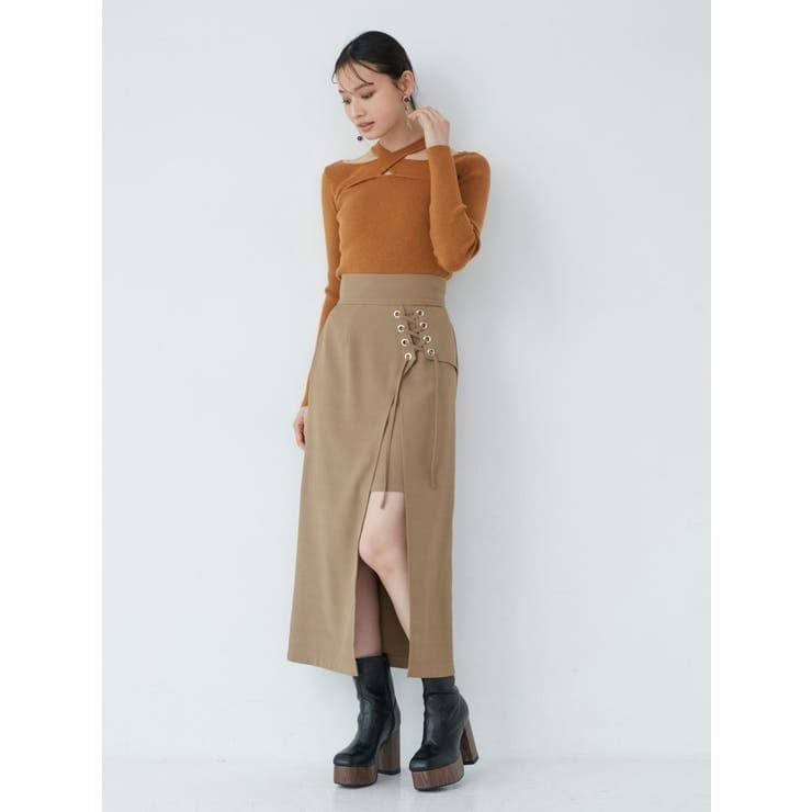 イエベ春/イエベ秋服　編み上げスリットスカート