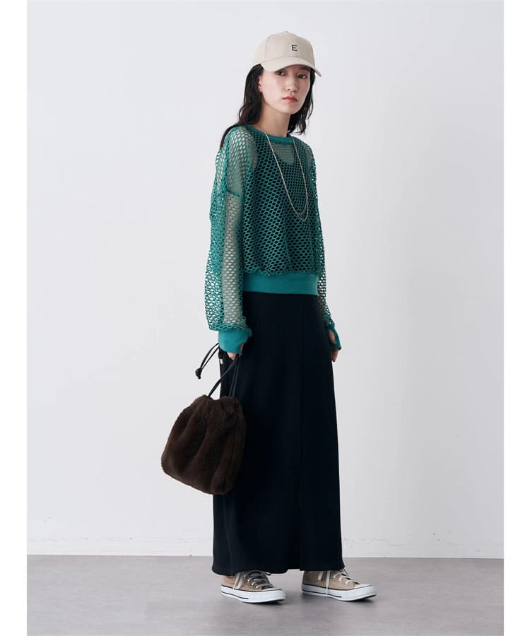 イエベ秋服　透かし編みメッシュプルオーバー