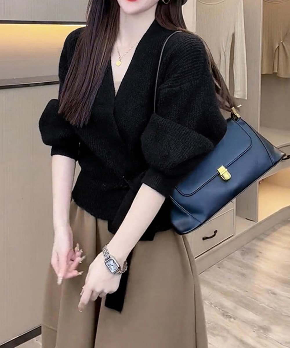 イエベ春/イエベ秋服　韓国風カシュクールニット レディース