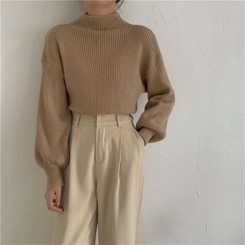 イエベ春/イエベ秋服　リブ編みタートルネックセーター