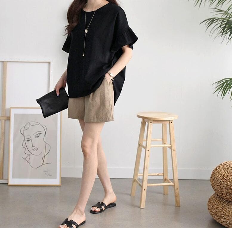 イエベ春/イエベ秋服　フリル袖フォーマルデザインゆったりトップス