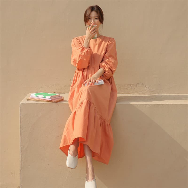 イエベ春/イエベ秋服　ふんわり袖のゆったりティアードワンピース