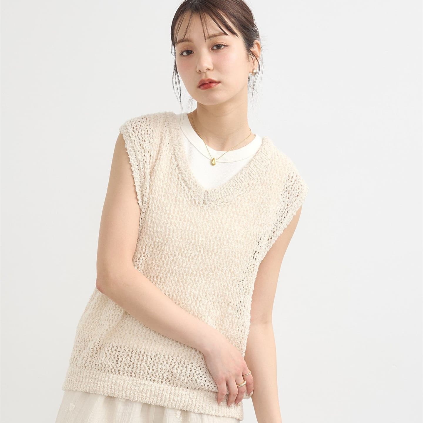イエベ春/イエベ秋服　透かし編みニットベスト